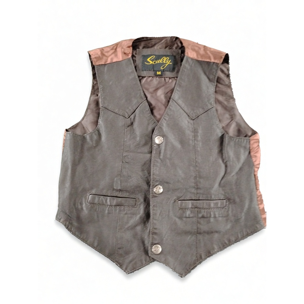 Vintage 90's Scully Mens Medium Western Leather Vest Snap Button Cowboy
